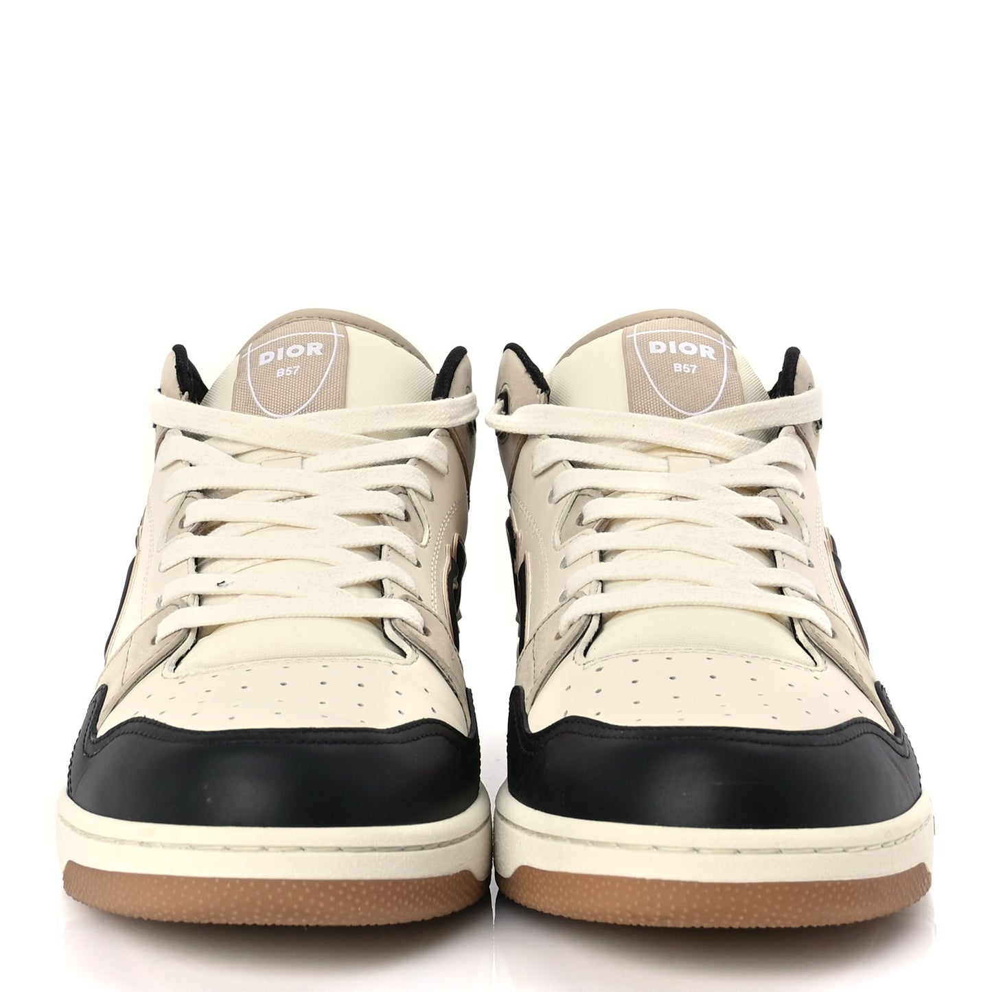 Christian Dior Smooth Calfskin Mens B57 Dribble Mid Top Sneaker 43 Beige Black