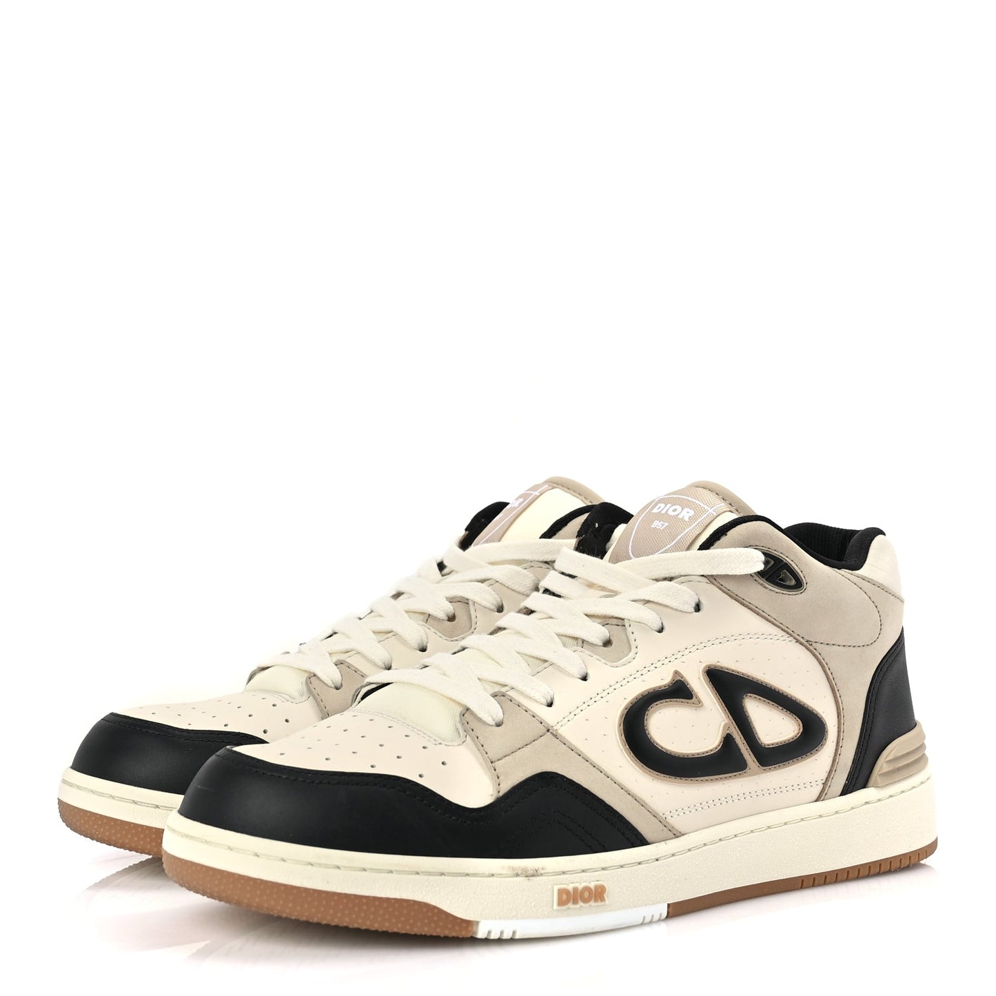 Christian Dior Smooth Calfskin Mens B57 Dribble Mid Top Sneaker 43 Beige Black