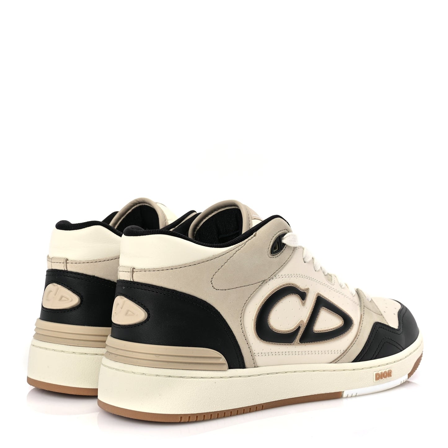 Christian Dior Smooth Calfskin Mens B57 Dribble Mid Top Sneaker 43 Beige Black