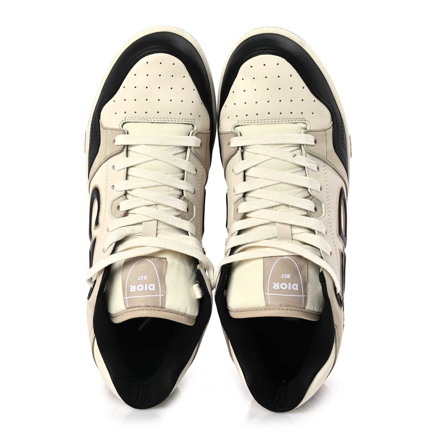 Christian Dior Smooth Calfskin Mens B57 Dribble Mid Top Sneaker 43 Beige Black