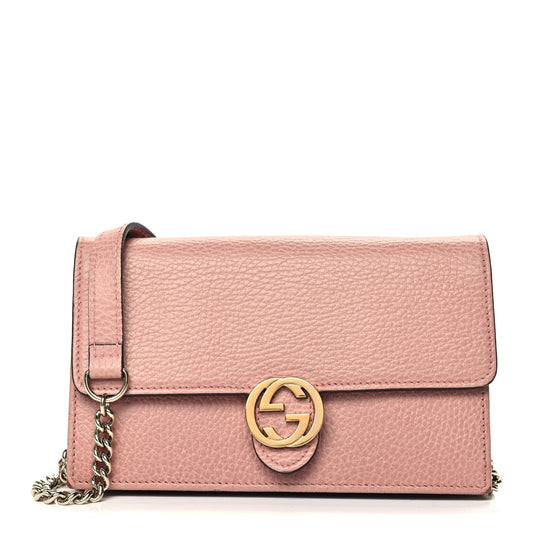 Gucci Dollar Calfskin Interlocking G Chain Wallet Soft Pink