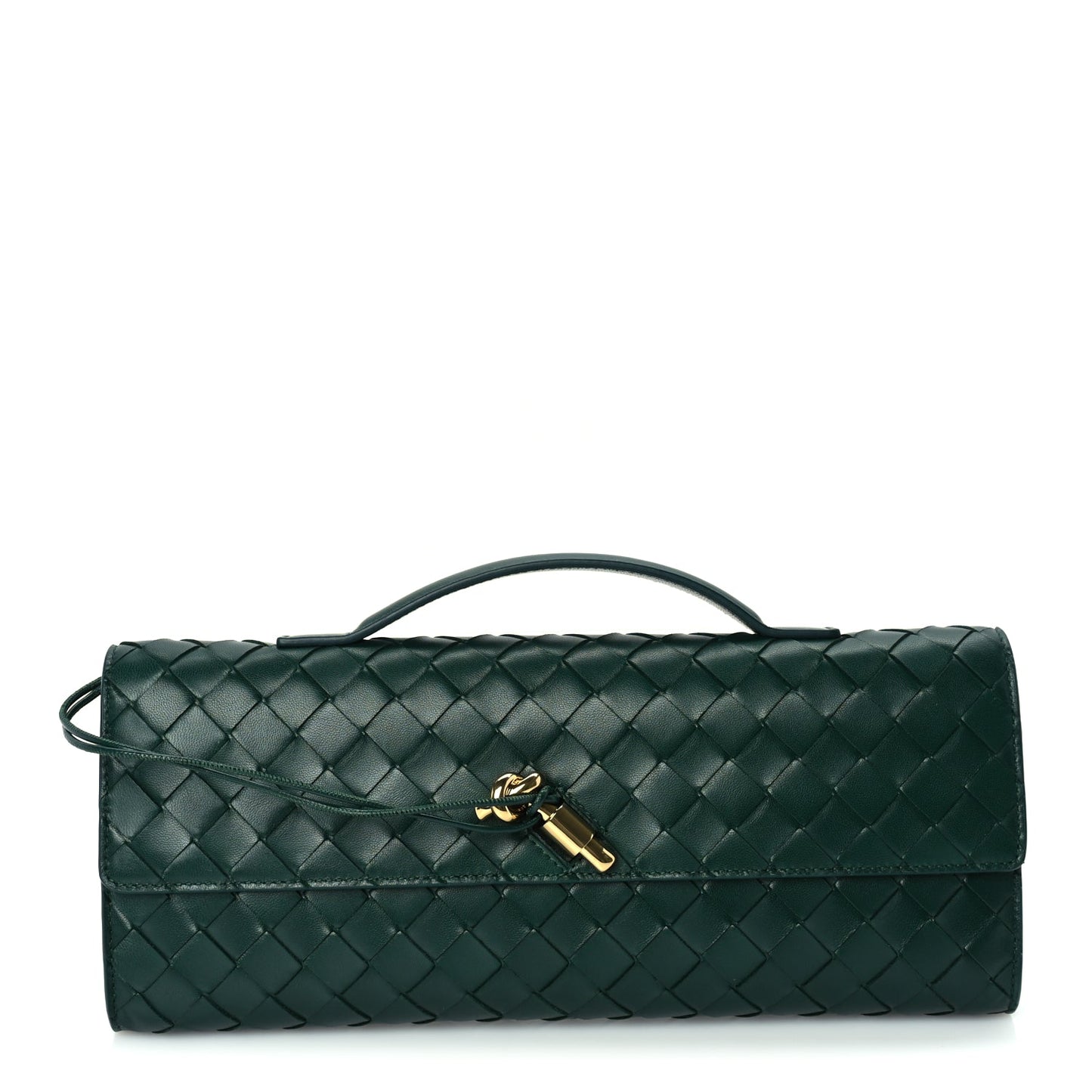 Bottega Veneta Nappa Intrecciato Long Andiamo Top Handle Clutch  Emerald Green