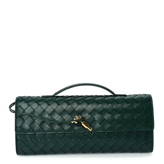 Bottega Veneta Nappa Intrecciato Long Andiamo Top Handle Clutch  Emerald Green