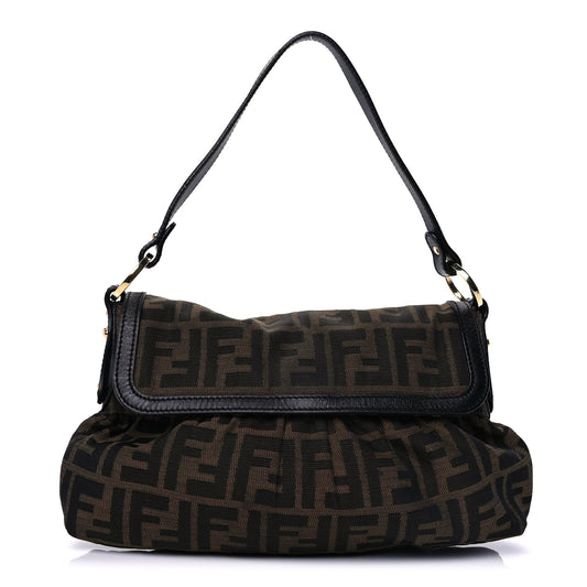 Fendi Zucca Small Chef Shoulder Bag  Tobacco Black