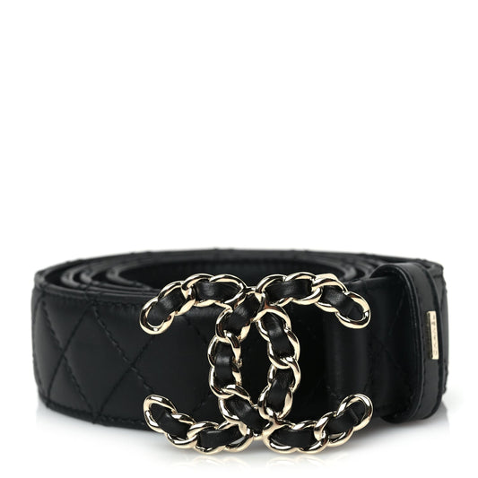 Chanel Calfskin Quilted CC Chain Belt 95 38 Black