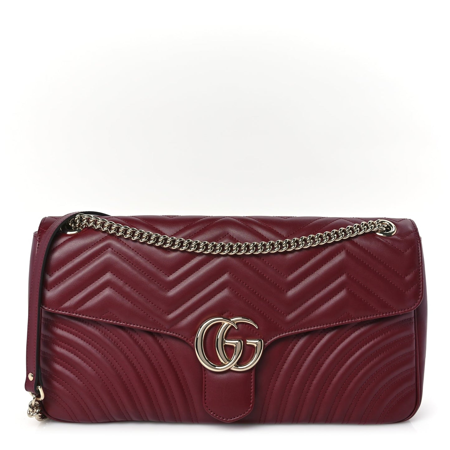 Gucci Calfskin Matelasse Large Horizontal GG Marmont Shoulder Bag  Rosso Ancora
