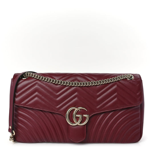 Gucci Calfskin Matelasse Large Horizontal GG Marmont Shoulder Bag  Rosso Ancora