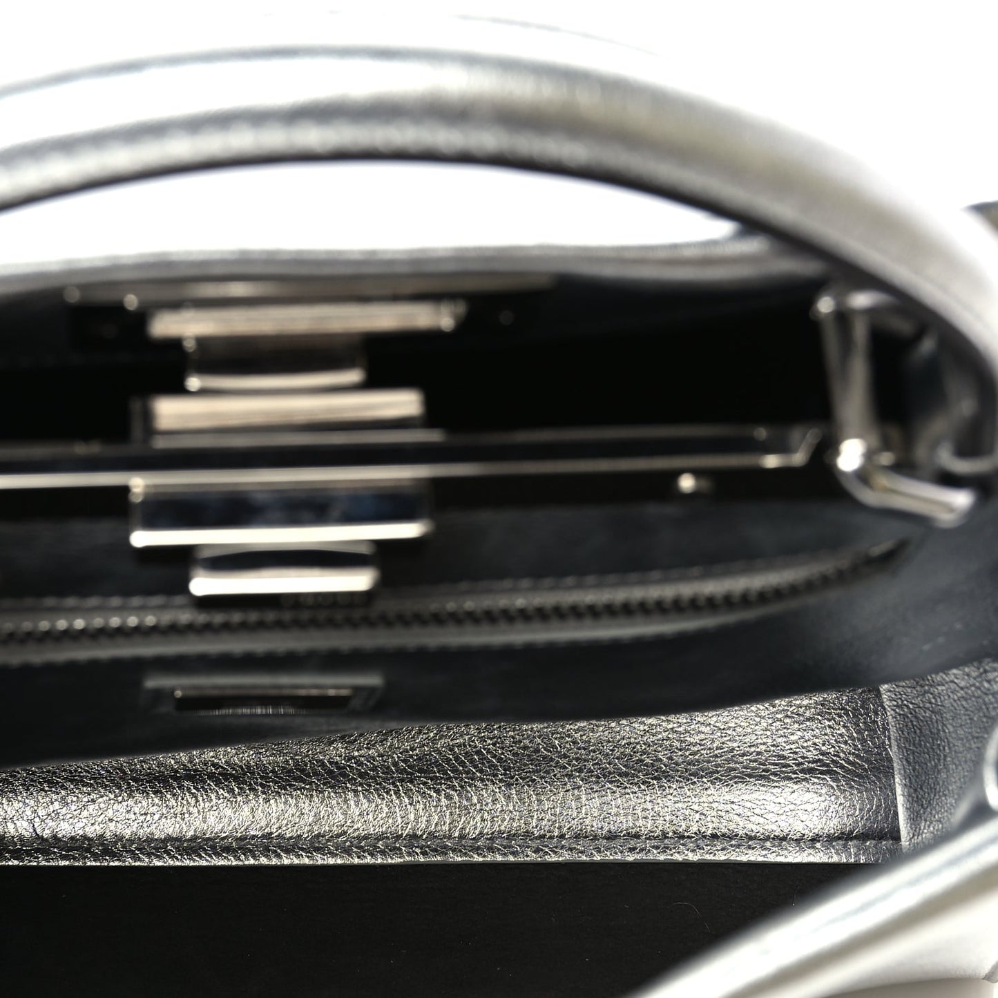 Fendi Vitello Catalan Mirror Medium Peekaboo Iconic Satchel Argento