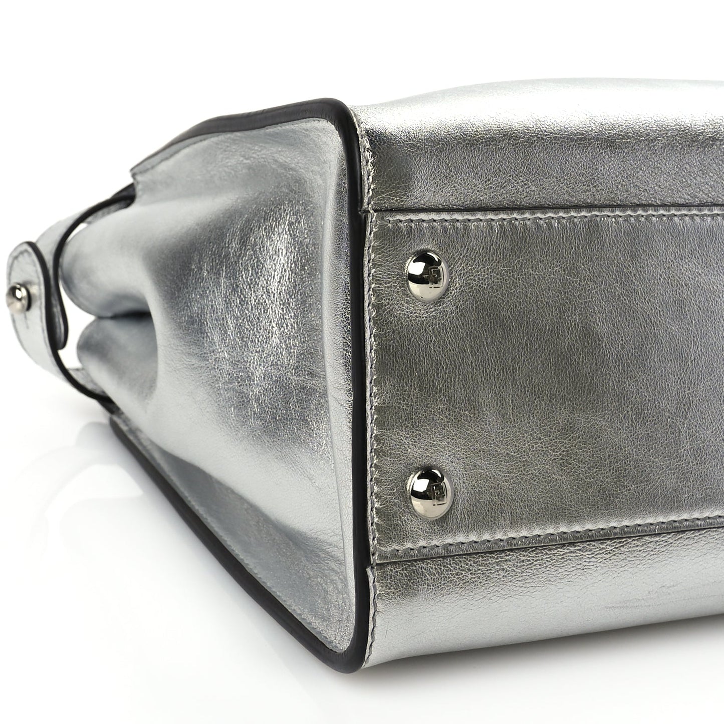 Fendi Vitello Catalan Mirror Medium Peekaboo Iconic Satchel Argento