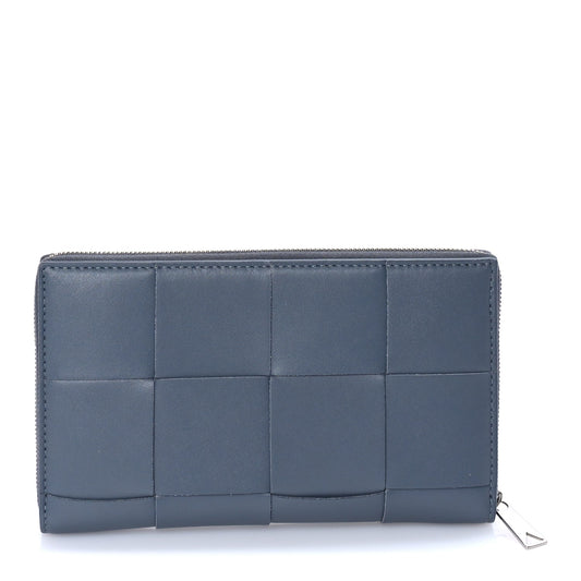 Bottega Veneta Calfskin Maxi Intrecciato Zip Around Wallet Thunder