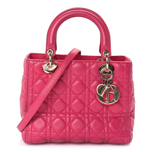 Christian Dior Lambskin Cannage Medium Lady Dior  Fuchsia