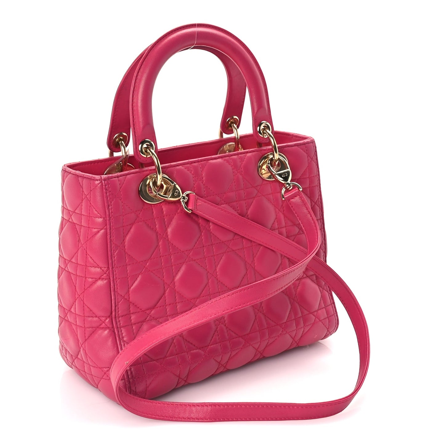 Christian Dior Lambskin Cannage Medium Lady Dior  Fuchsia