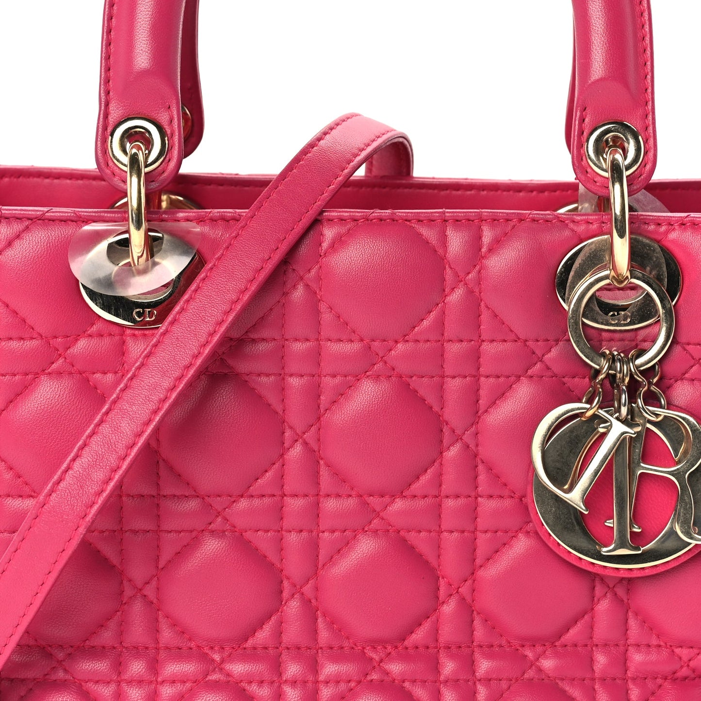 Christian Dior Lambskin Cannage Medium Lady Dior  Fuchsia