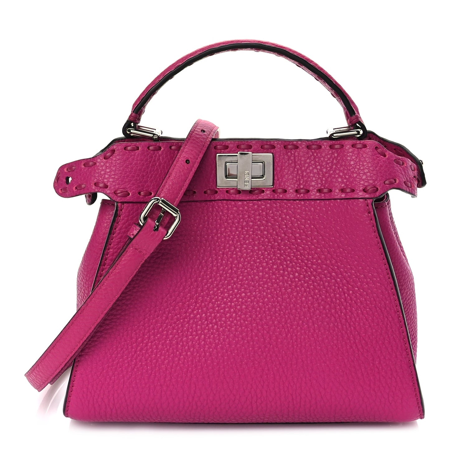 Fendi Cuoio Romano Selleria Mini Peekaboo Iconic Satchel Fuxia