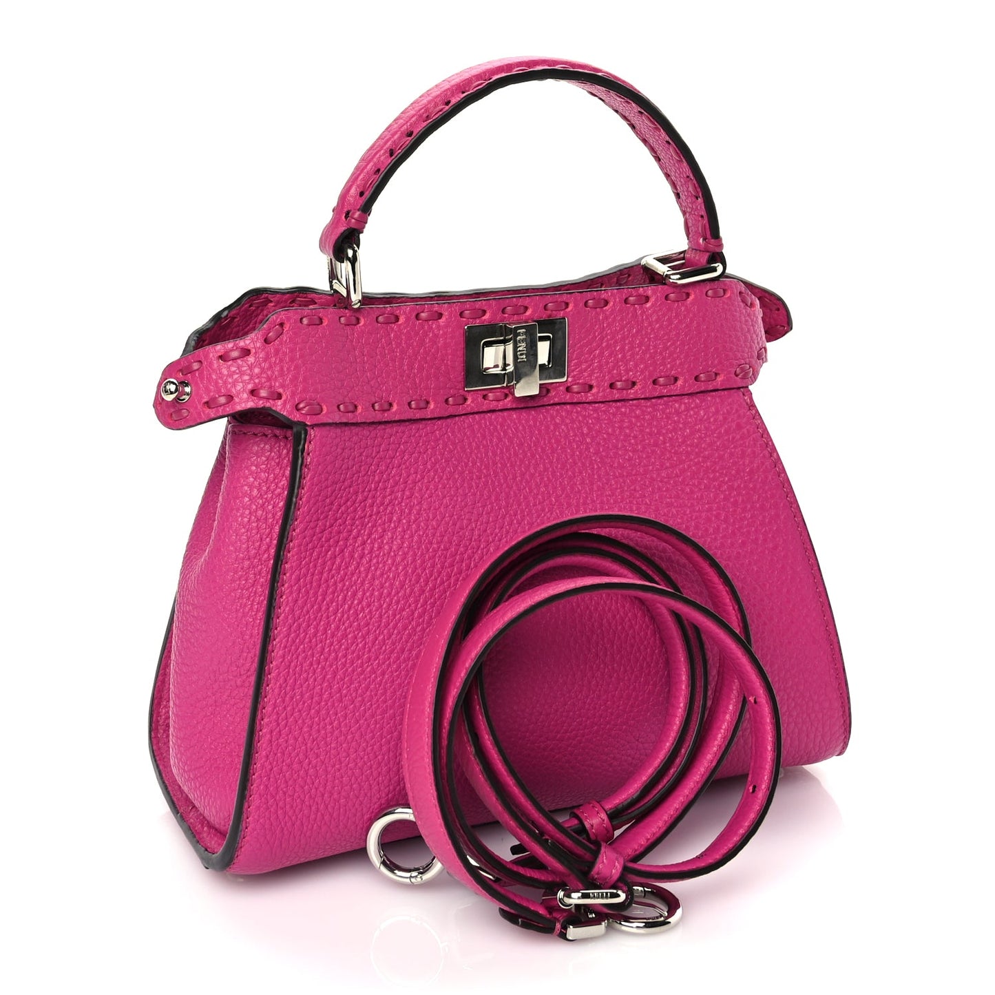 Fendi Cuoio Romano Selleria Mini Peekaboo Iconic Satchel Fuxia