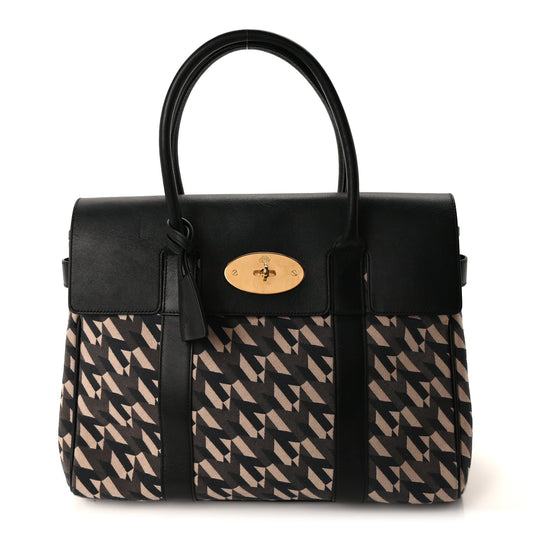 Mulberry Monogram Smooth Calfskin Canvas Print Bayswater  Black