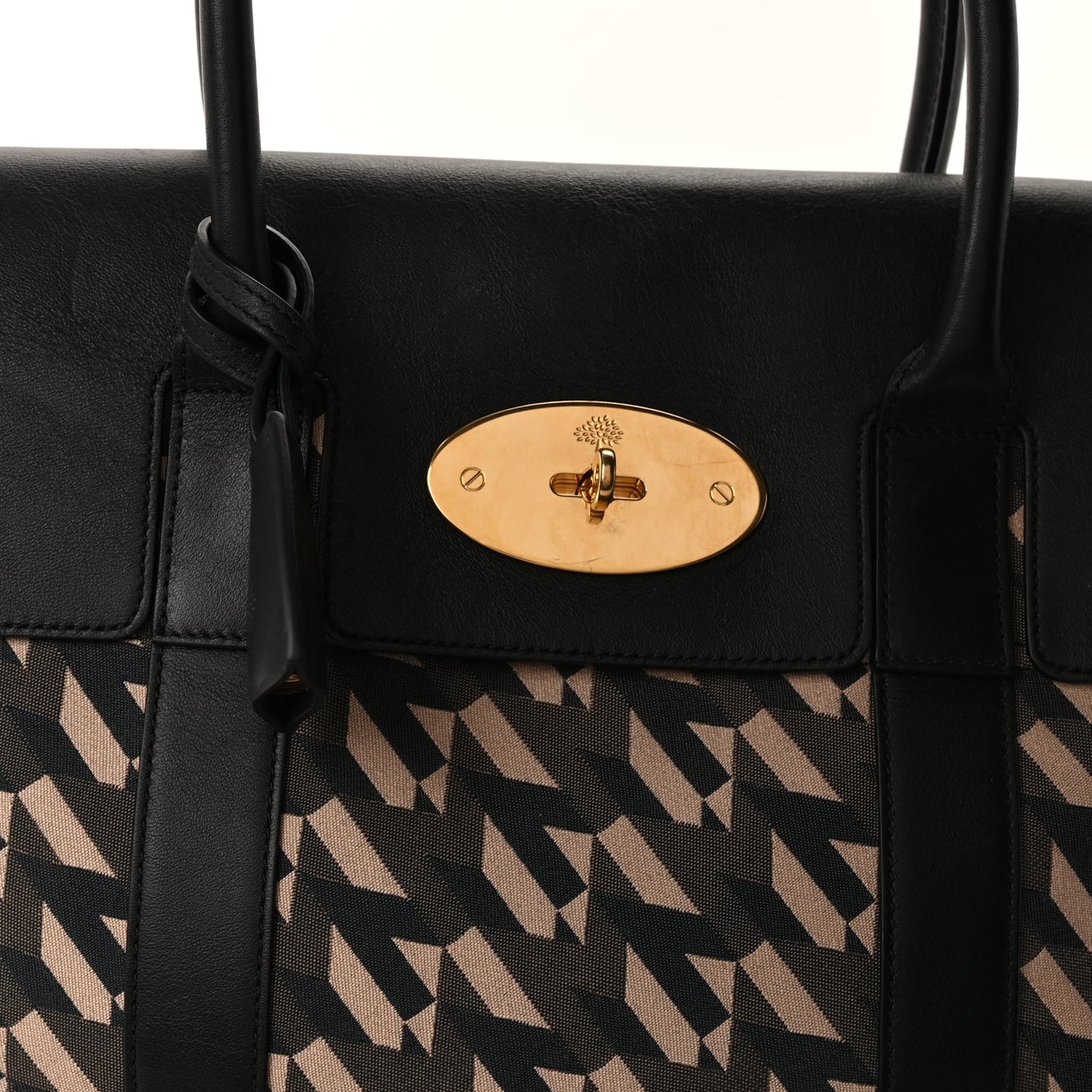 Mulberry Monogram Smooth Calfskin Canvas Print Bayswater  Black