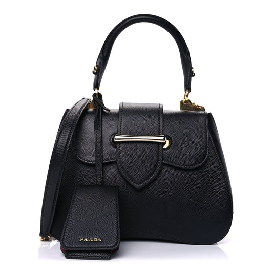 Prada Saffiano Lux Sidonie Top Handle Bag Black