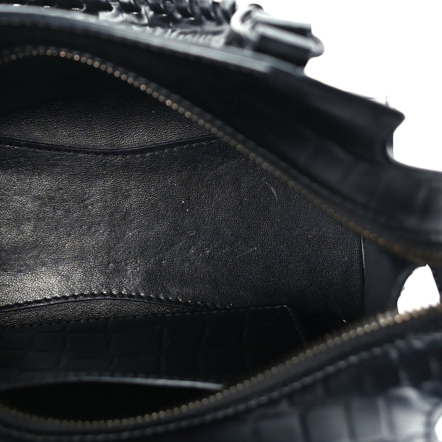 Balenciaga Semi Shiny Calfskin Crocodile Embossed Neo Classic Black Hardware Mini City Black