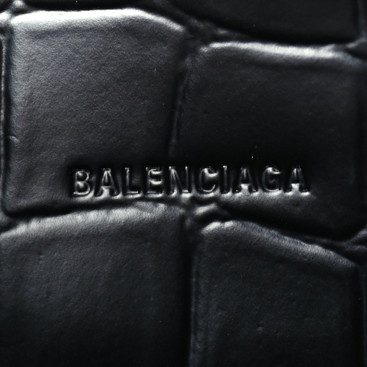 Balenciaga Semi Shiny Calfskin Crocodile Embossed Neo Classic Black Hardware Mini City Black