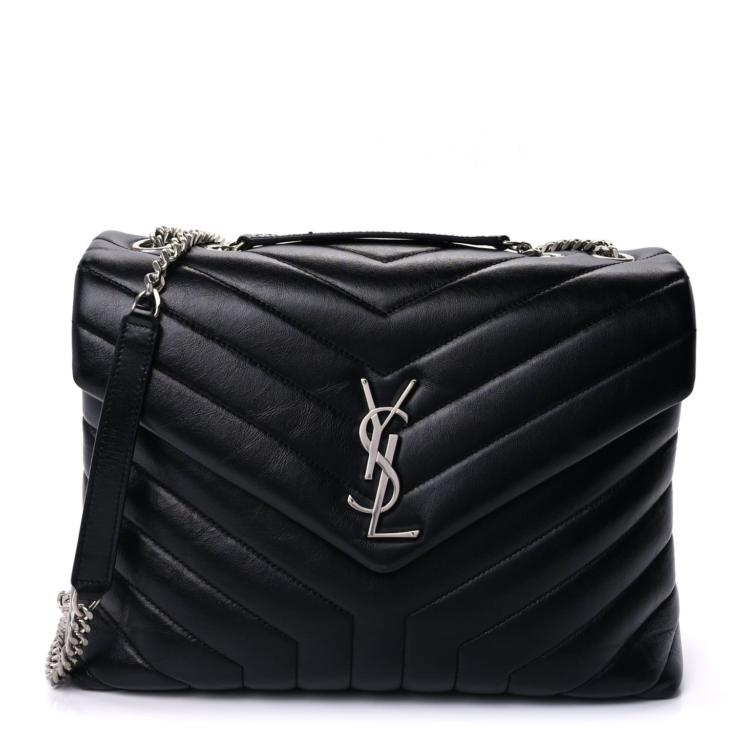 Saint Laurent Calfskin Y Quilted Monogram Medium Loulou Chain Satchel Black