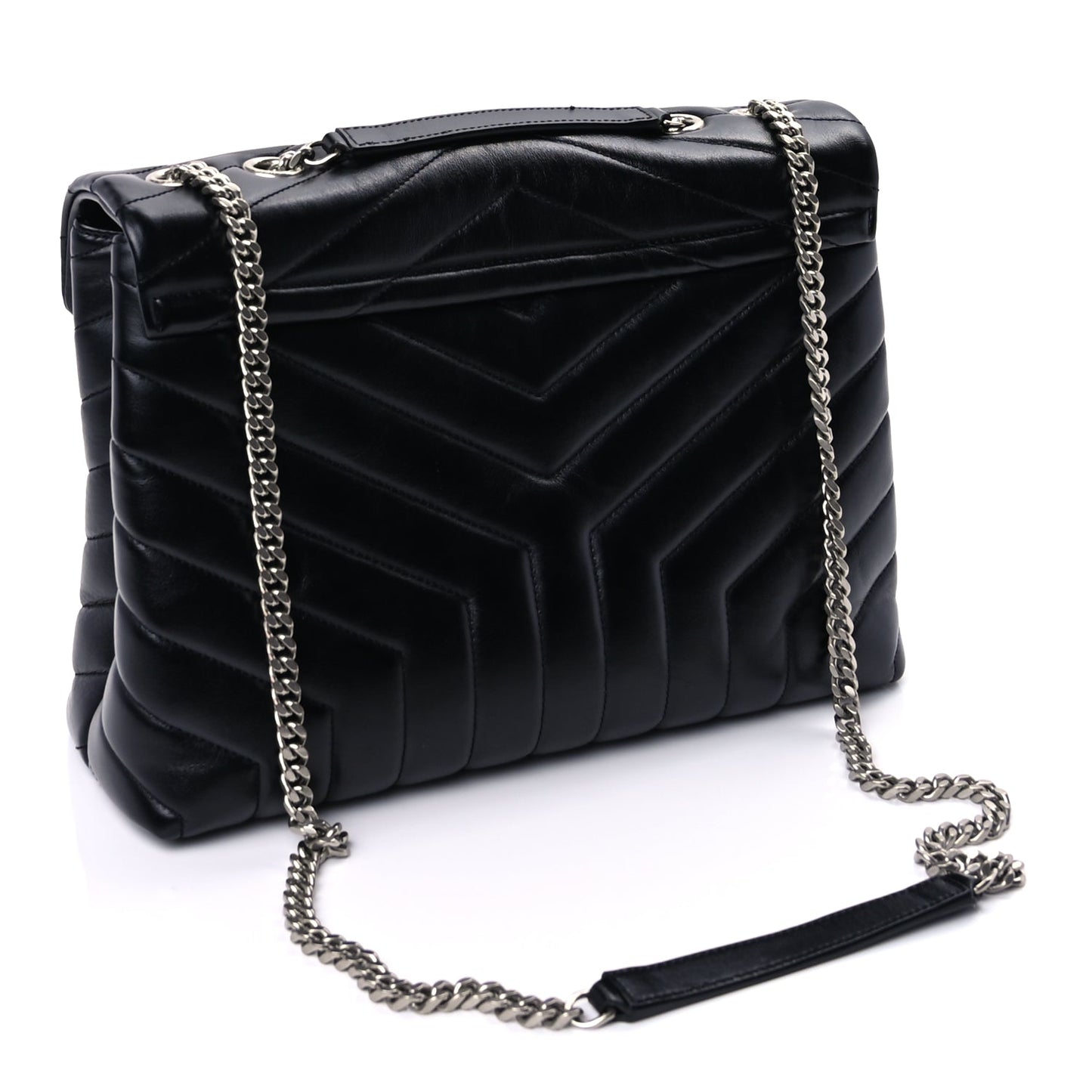 Saint Laurent Calfskin Y Quilted Monogram Medium Loulou Chain Satchel Black