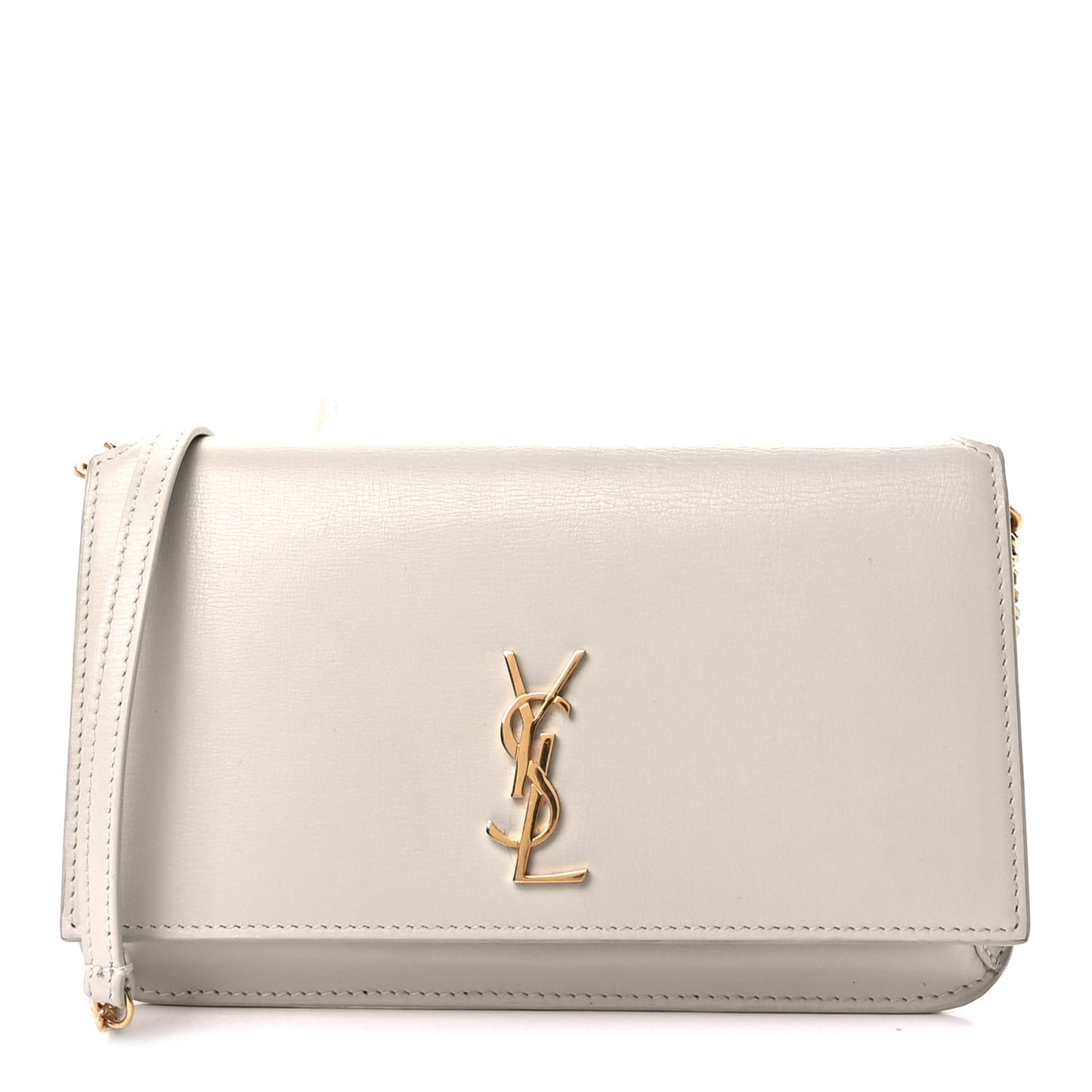 Saint Laurent Smooth Calfskin Monogram Phone Holder Crossbody Crema Soft