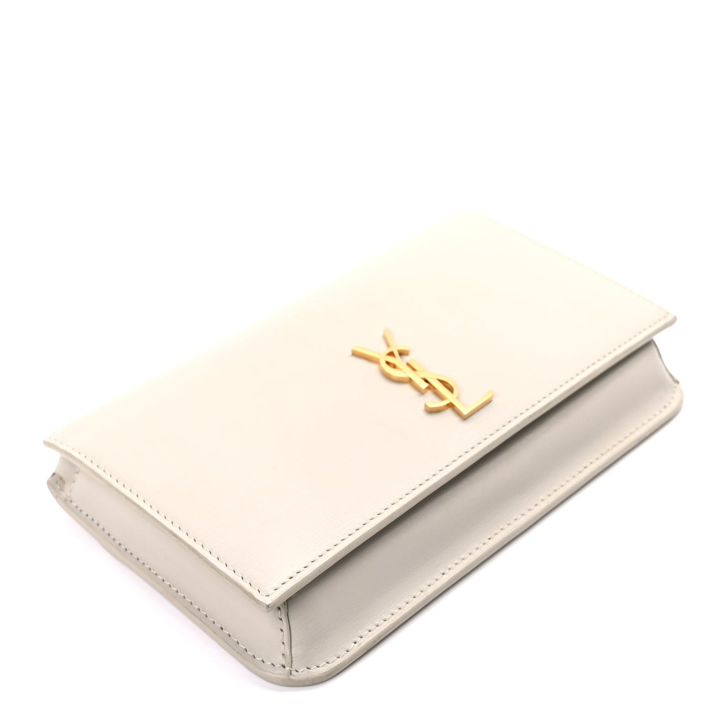 Saint Laurent Smooth Calfskin Monogram Phone Holder Crossbody Crema Soft