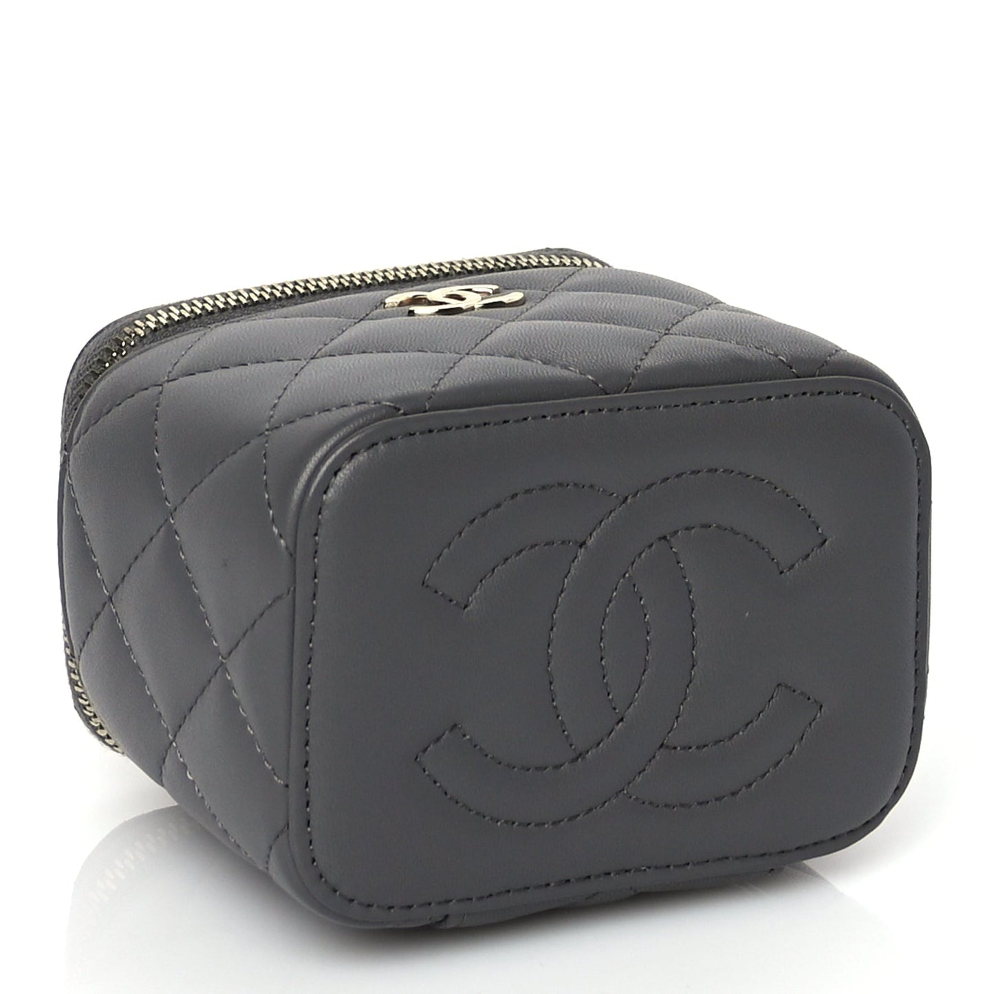 Chanel Lambskin Quilted Top Handle Mini Vanity Case With Chain Grey