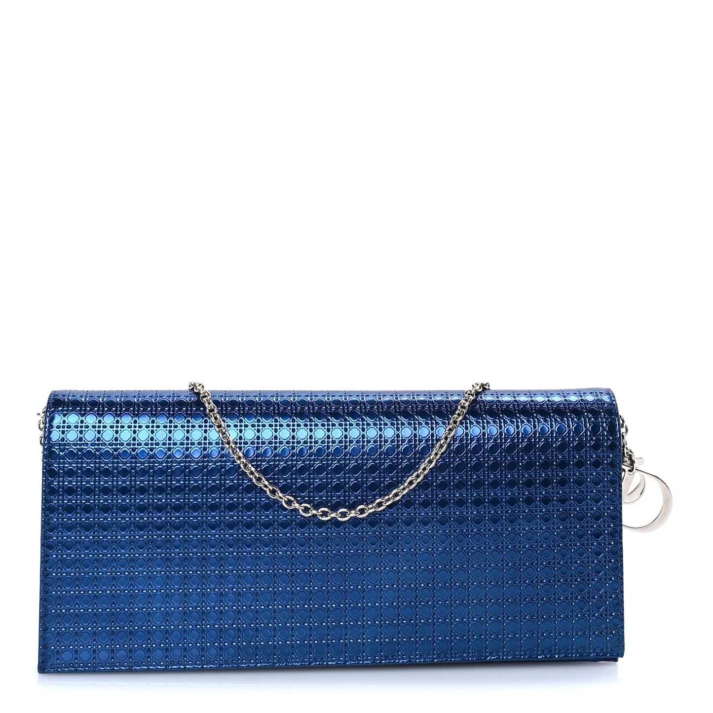 Christian Dior Metallic Patent Micro-Cannage Lady Dior Croisiere Chain Clutch  Blue