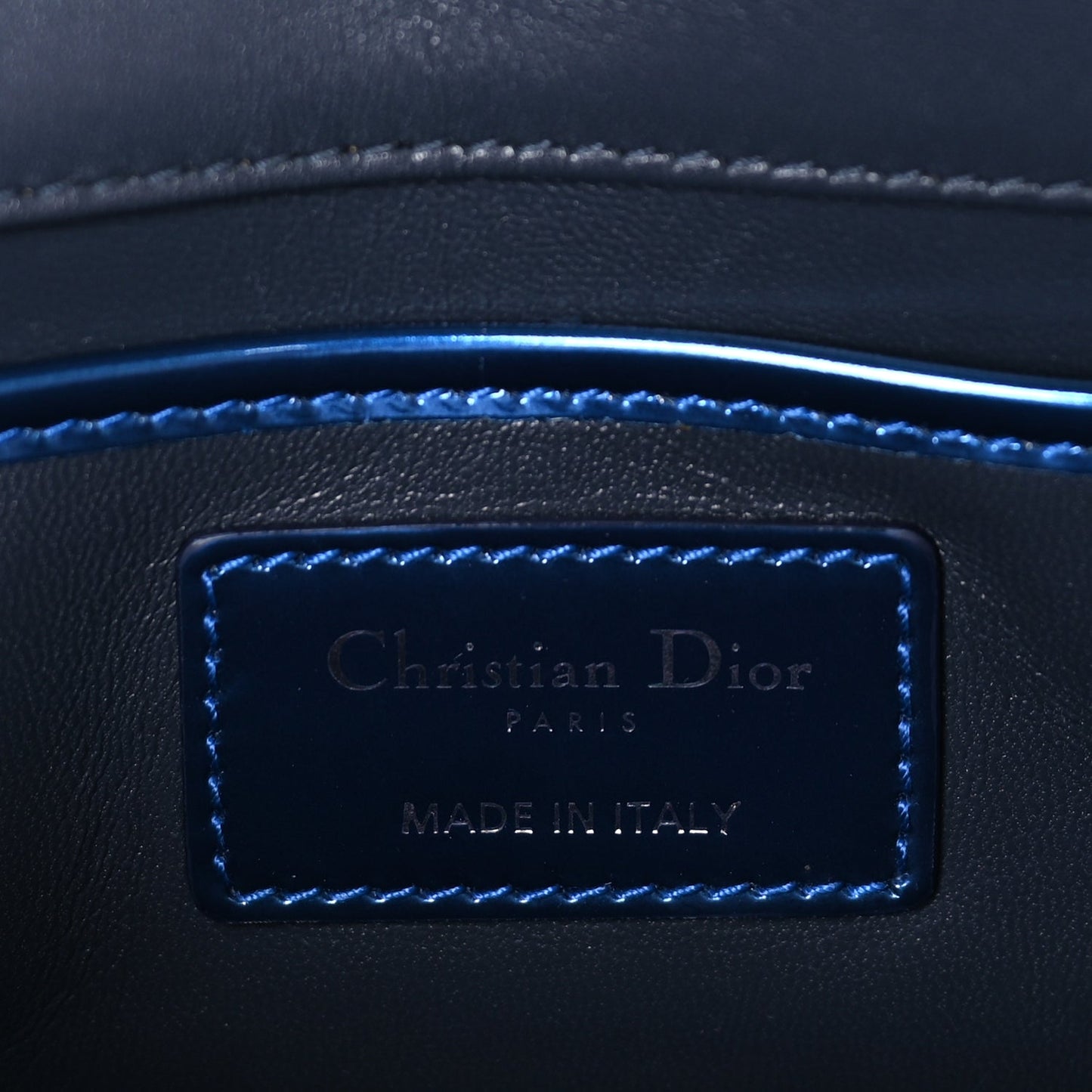 Christian Dior Metallic Patent Micro-Cannage Lady Dior Croisiere Chain Clutch  Blue