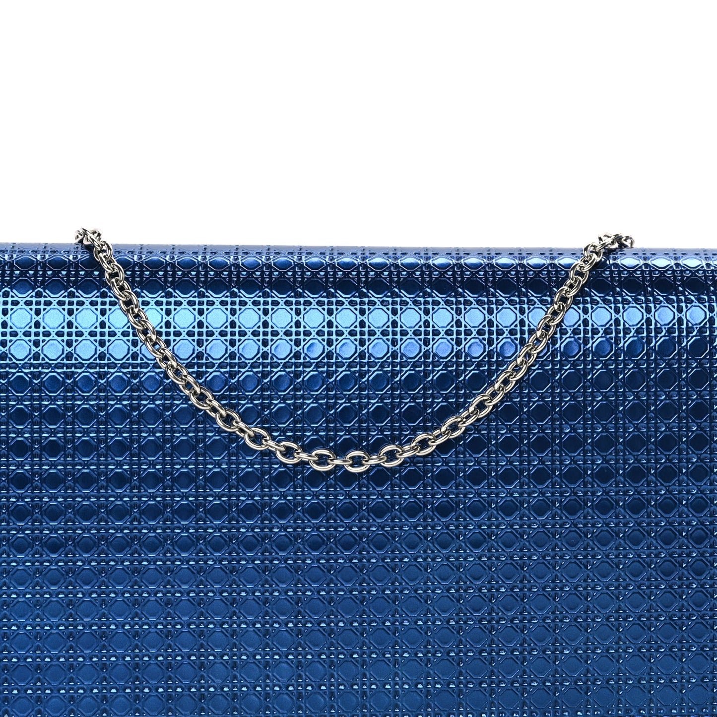 Christian Dior Metallic Patent Micro-Cannage Lady Dior Croisiere Chain Clutch  Blue