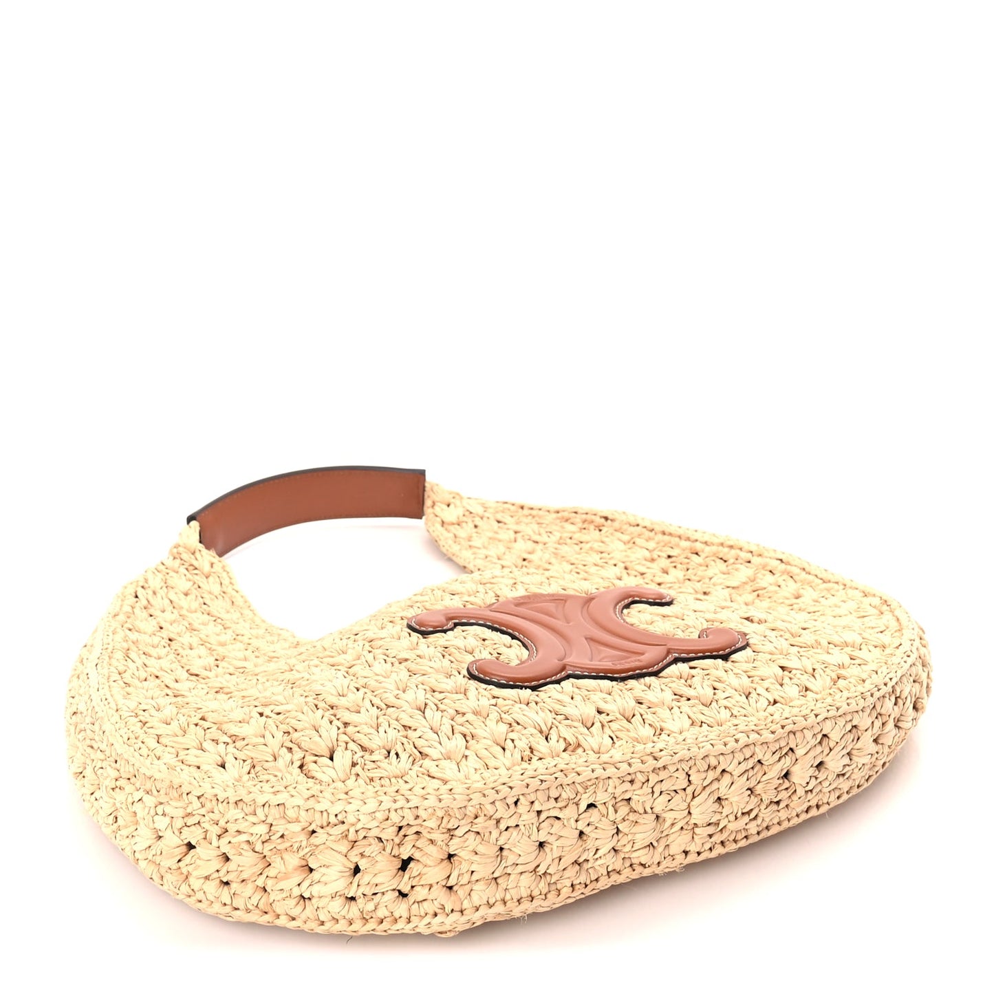 Celine Raffia Calfskin Triomphe Panier Hobo Bag Natural Tan