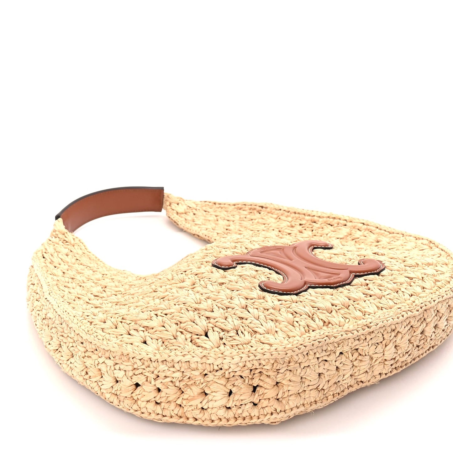 Celine Raffia Calfskin Triomphe Panier Hobo Bag Natural Tan
