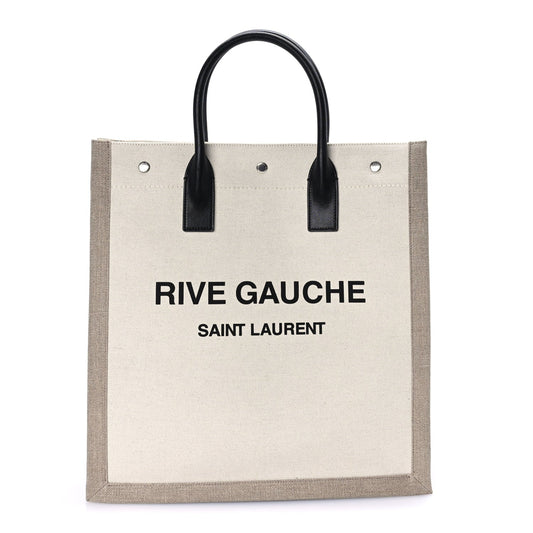 Saint Laurent Linen Calfskin Rive Gauche North South Tote Optic White