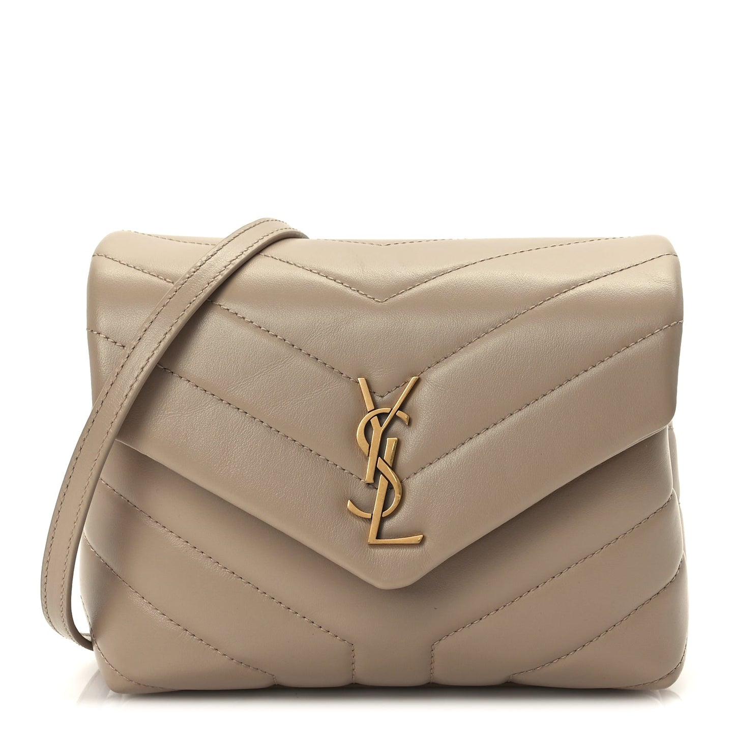 Saint Laurent Calfskin Y Quilted Monogram Toy Loulou Crossbody Bag Dark Beige