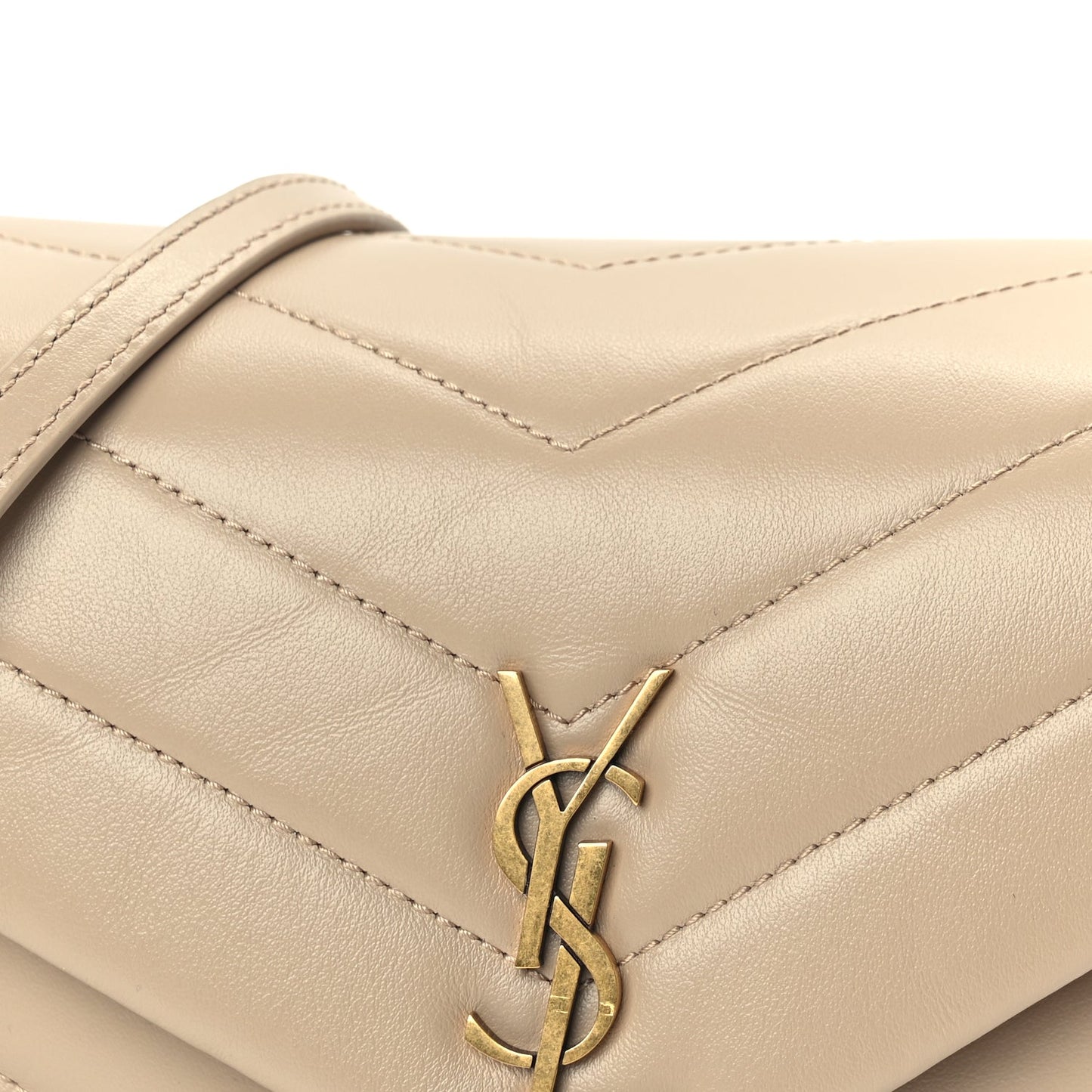Saint Laurent Calfskin Y Quilted Monogram Toy Loulou Crossbody Bag Dark Beige