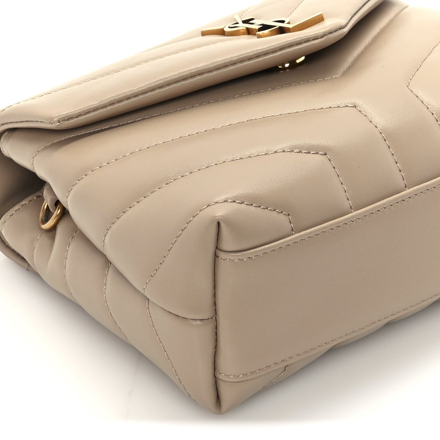 Saint Laurent Calfskin Y Quilted Monogram Toy Loulou Crossbody Bag Dark Beige