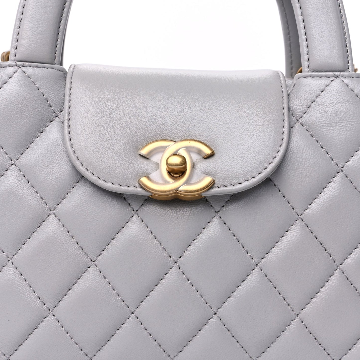 Chanel Shiny Aged Calfskin Quilted Nano Kelly Shopper  Light Grey