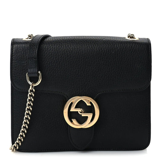Gucci Dollar Calfskin Small Interlocking G Shoulder Bag Black