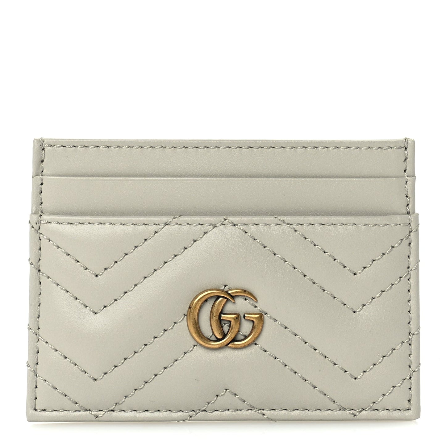 Gucci Calfskin Matelasse GG Marmont Card Holder  Light Grey