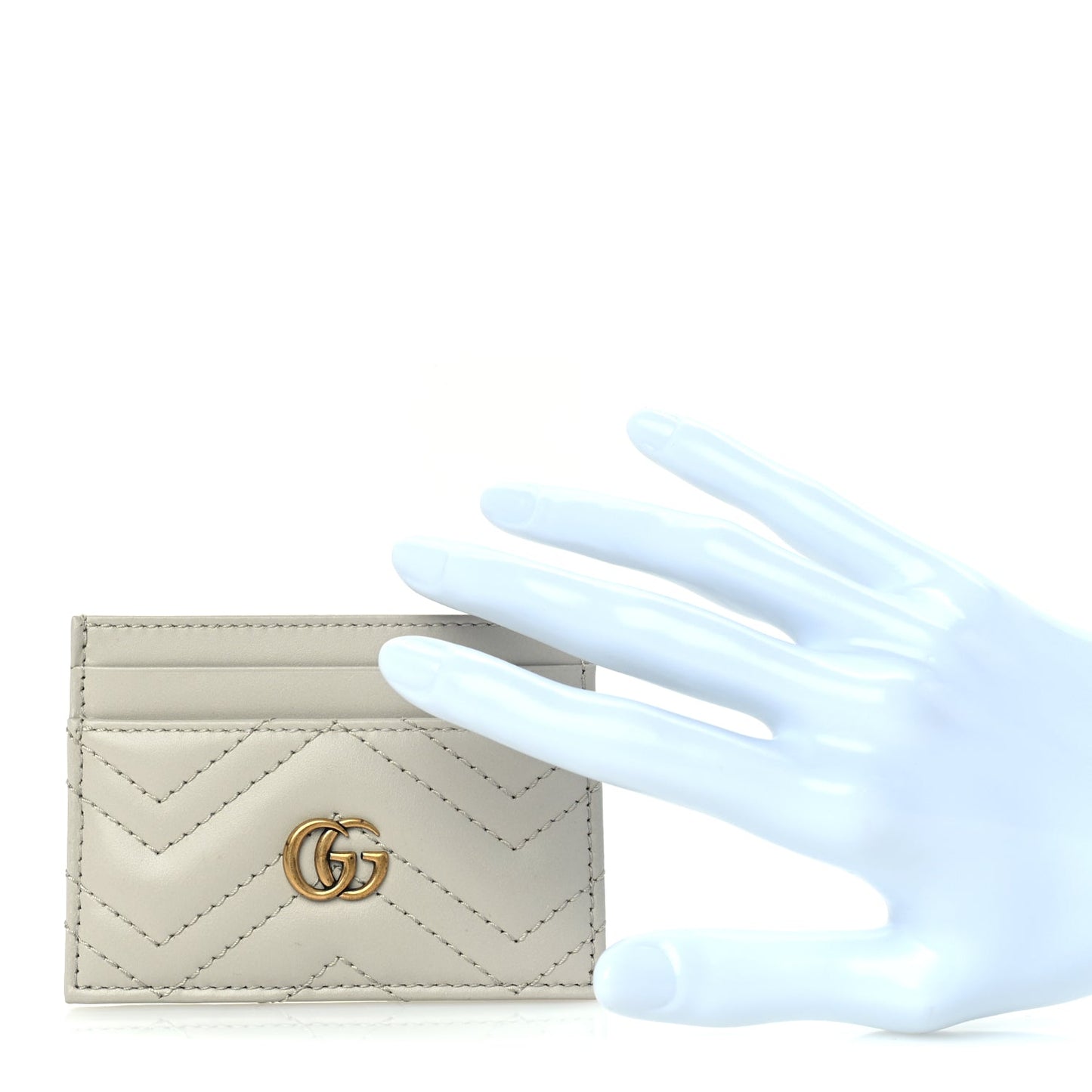Gucci Calfskin Matelasse GG Marmont Card Holder  Light Grey