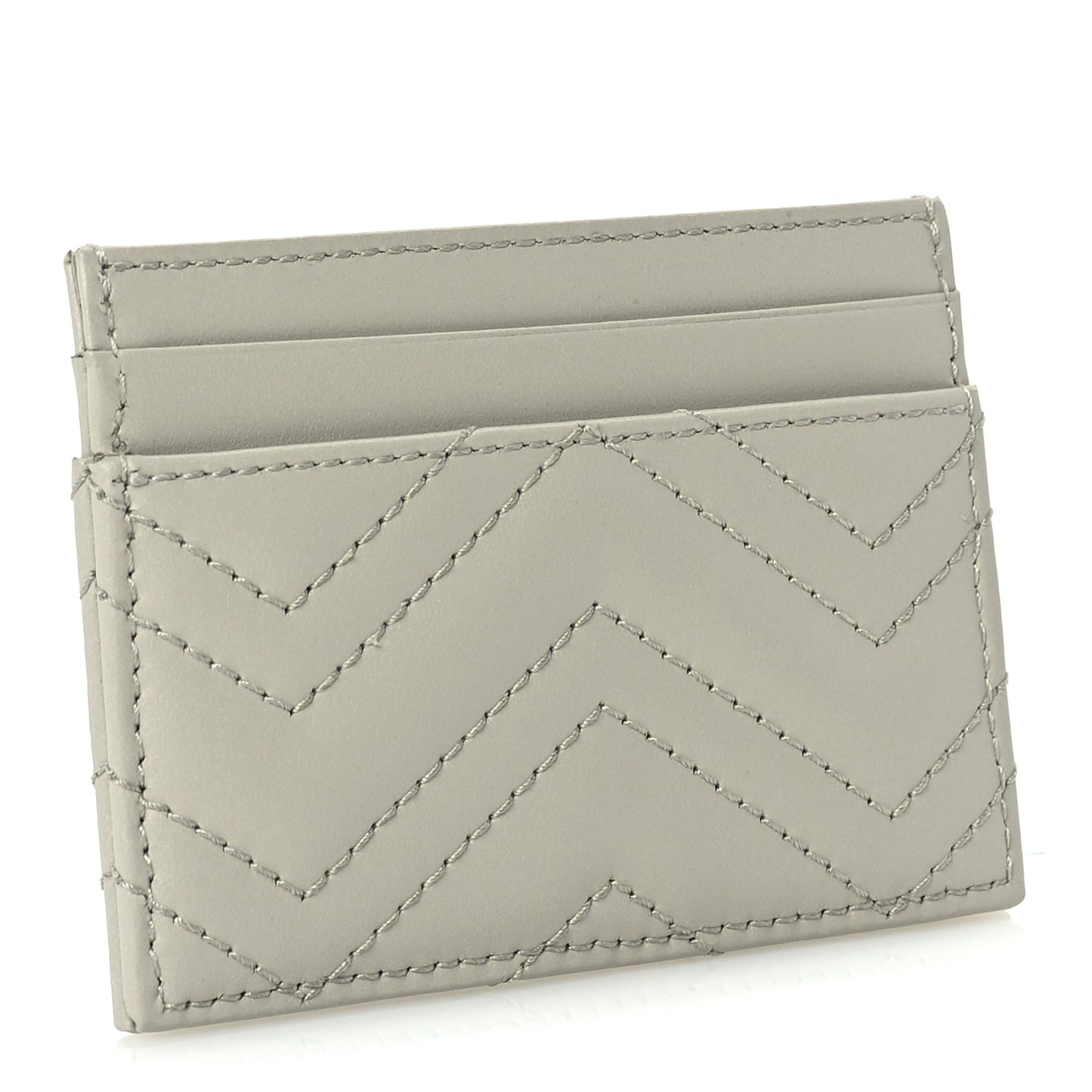 Gucci Calfskin Matelasse GG Marmont Card Holder  Light Grey