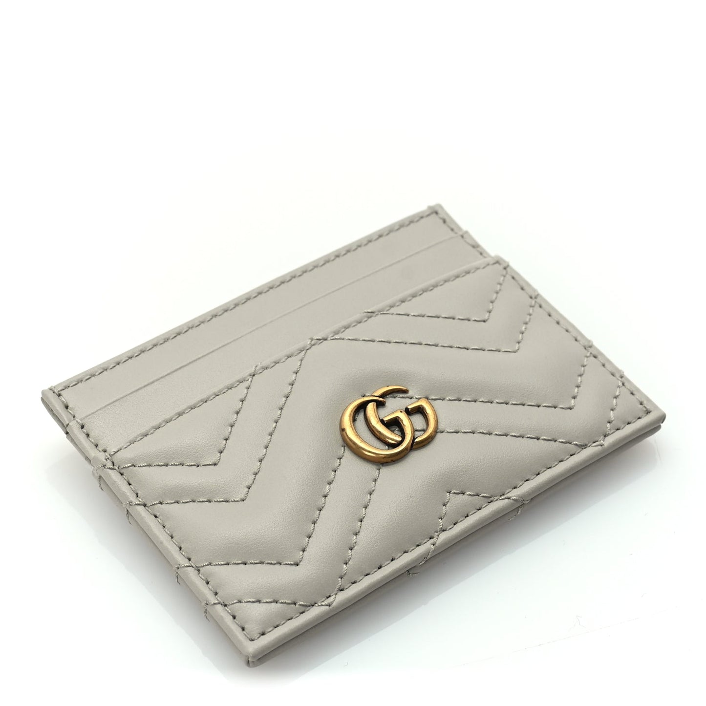 Gucci Calfskin Matelasse GG Marmont Card Holder  Light Grey