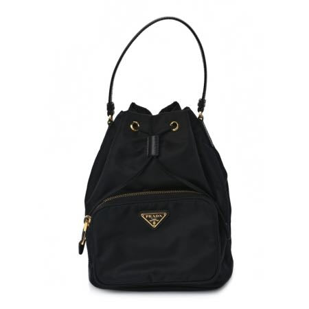 Prada Saffiano Tessuto Nylon Mini Bucket Crossbody Bag Black