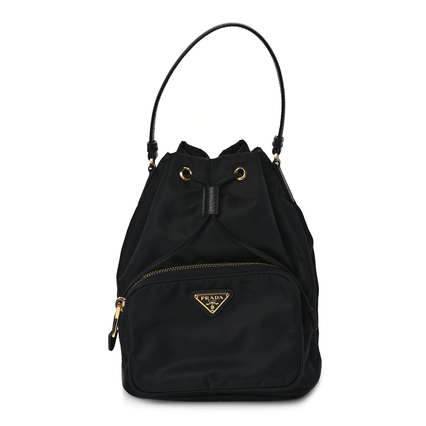 Prada Saffiano Tessuto Nylon Mini Bucket Crossbody Bag Black