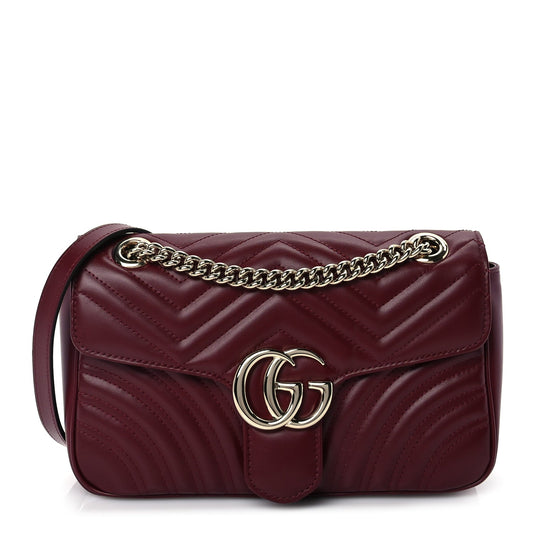 Gucci Calfskin Matelasse Small GG Marmont Shoulder Bag  Rosso Ancora