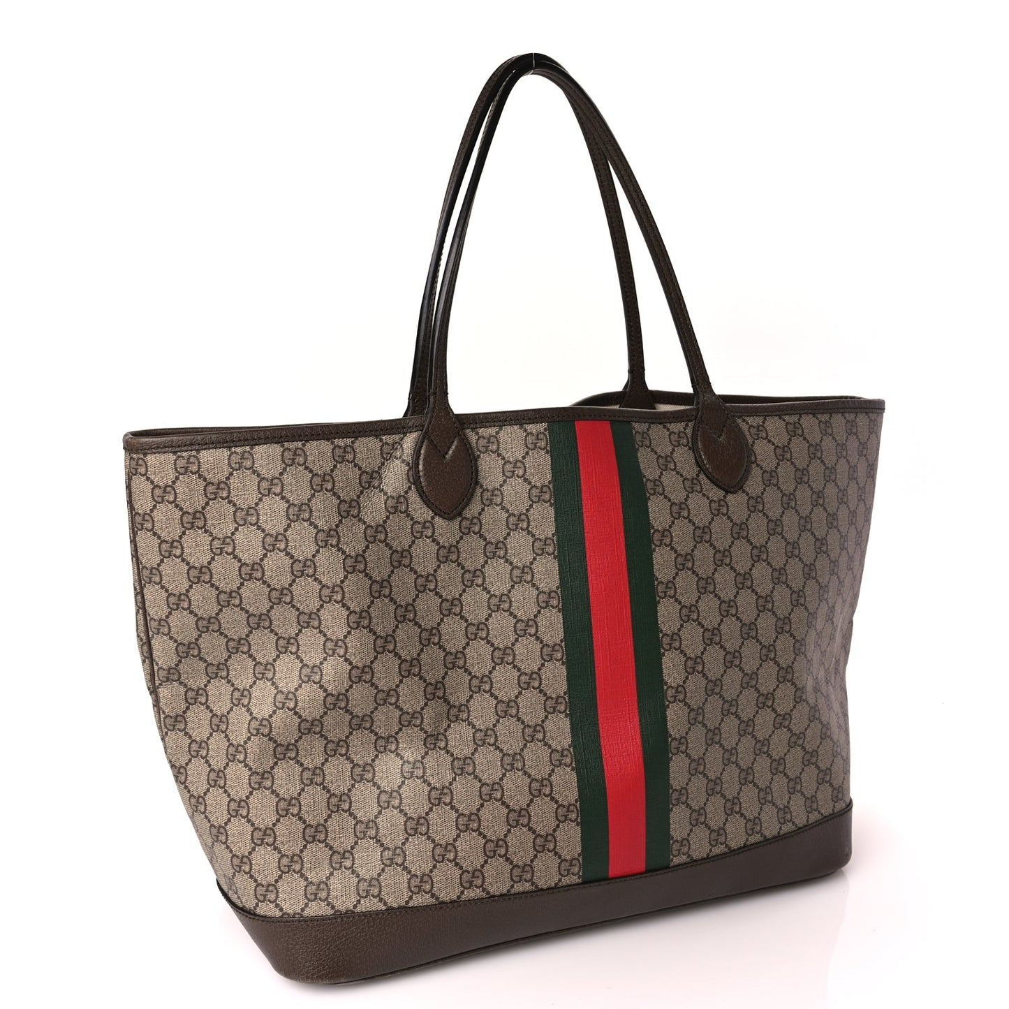 Gucci GG Supreme Monogram Textured Dollar Calfskin Web Large Ophidia Tote Beige Ebony New Acero