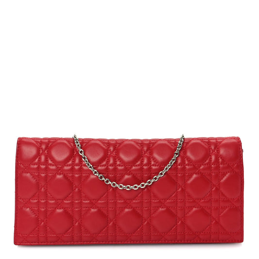 Christian Dior Lambskin Cannage Lady Dior Convertible Clutch Red
