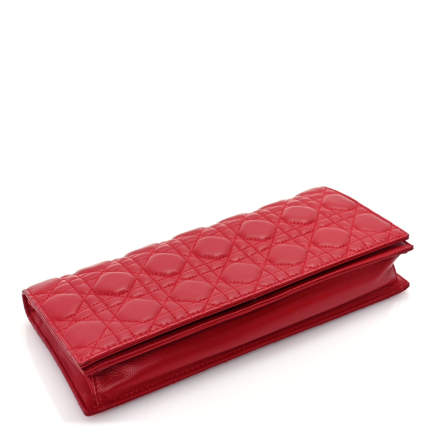 Christian Dior Lambskin Cannage Lady Dior Convertible Clutch Red